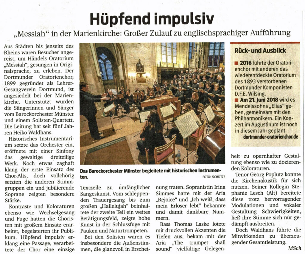 Hüpfend impulsiv Kritik Messias Dortmunder Chor Konzert 2017